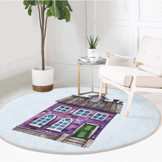 RealHomes Minyatür Mor Ev Çizimli Dijital Baskılı Modern Fiyatı