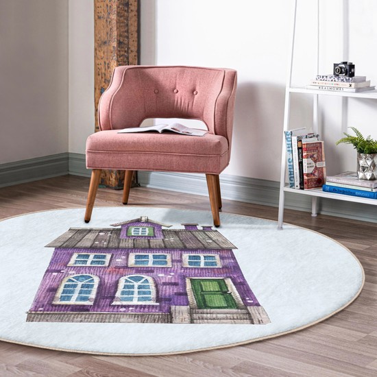 RealHomes Minyatür Mor Ev Çizimli Dijital Baskılı Modern Fiyatı