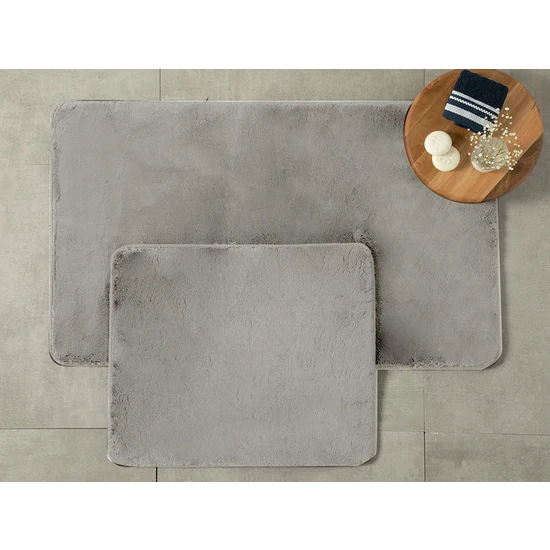 English Home Poffy 2'li Banyo Paspası Seti 60 x 100 - 50 x 60 cm Gri