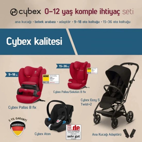 Cybex Eezy S Twist+2 Bebek Arabası (360 Derece) Cybex Aton Ana Kucağı (Ödüllü) Cybex Pallas B Fix (9-36 Kg) Oto Koltugu (Adac'lı ) Adaptör