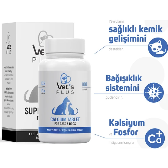 Vet's Plus Calcium Tablet 100’lü (Kedi ve Köpekler için Kalsiyum Desteği)