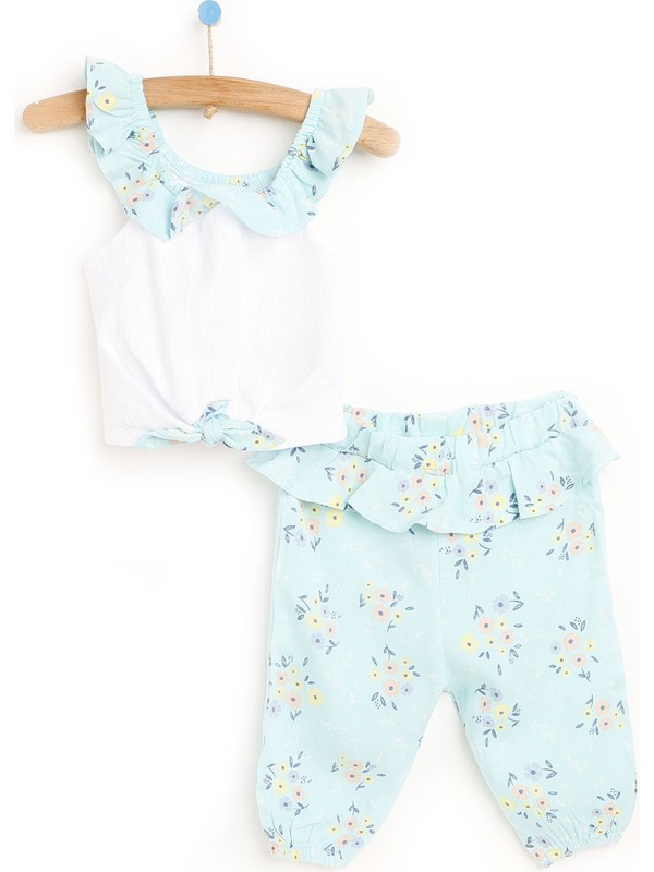 Hello Baby Secret Garden Kız Bebek Fırfırlı Yaka Kolsuz Tshirt - Rahat Kalıp Pantolon
