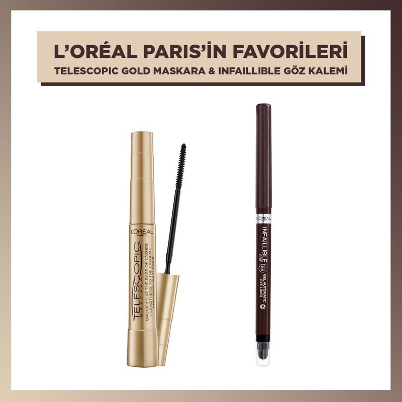L'Oréal Paris Mascara Telescopic Black + ınfaillible Automatic Jel Göz Kalemi - Kahverengi