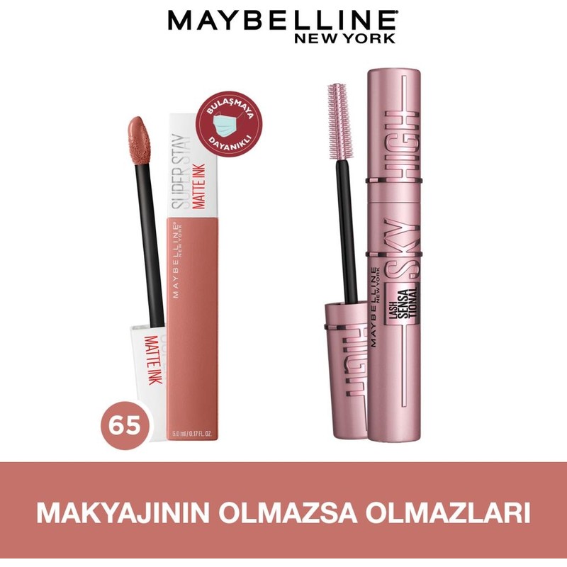 Maybelline New York Lash Sensational Sky High Maskara + Super Stay Matte Ink Unnude Likit Mat Ruj - 65 Seductress