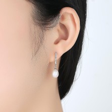 Kulak Çiviler S925MICRO-KAKMA Aaa Zirkon 8-9mm Tatlısu Inci Kulak Klipleri Küpe Düğün Için