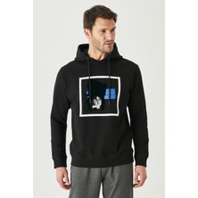ALTINYILDIZ CLASSICS Erkek Siyah Standart Fit Normal Kesim Kapüşonlu Yaka Baskılı Sweatshirt