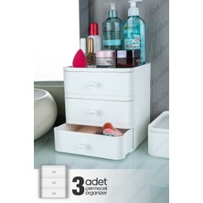 Deyhome 3'lü Takı Makyaj ve Kozmetik Düzenleyici Çekmece Çok Amaçlı Masaüstü Organizer Beyaz