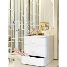 Deyhome 3'lü Takı Makyaj ve Kozmetik Düzenleyici Çekmece Çok Amaçlı Masaüstü Organizer Beyaz