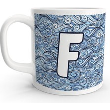 Rock'n Fox F Harfi Deniz Dalga Desenli Denizci Tasarım Harfli Kupa Bardak