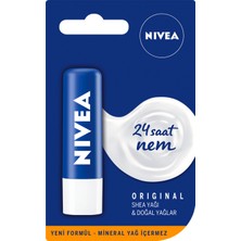 NIVEA Original Care Dudak Bakım Kremi (4,8gr), 24 Saat Nem, Shea Yağı ve Doğal Yağlar, Gün Boyu Dudak Bakımı