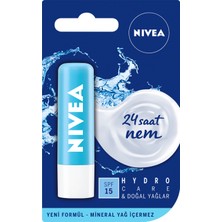 NIVEA Hydro Care Dudak Bakım Kremi 4,8gr,24 Saat Nem, Doğal Yağlar,SPF 15,Gün Boyu Dudak Bakımı