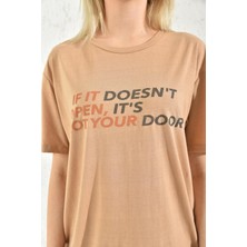 Moviment Sütlü Kahve Baskı Detay Bisiklet Yaka T-Shirt