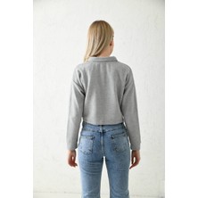 Moviment Gri Polo Yaka Crop Bluz
