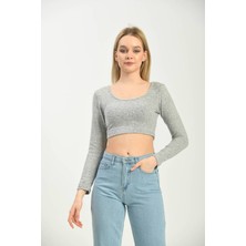 Moviment Gri U Yaka Uzun Kol Spor Bluz