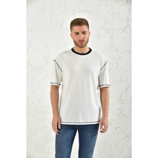 Moviment Beyaz Kısa Kollu Renkli Yaka T-Shirt