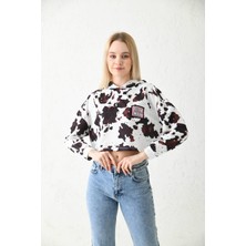 Moviment Beyaz Baskı Detaylı Kapüşonlu Örme T-Shirt