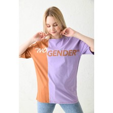Moviment Lila Oversize Baskılı Renk Bloklu Tshirt