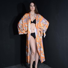 Tedz Collection Paredora Turuncu Kelebek Desenli Kimono Pareo