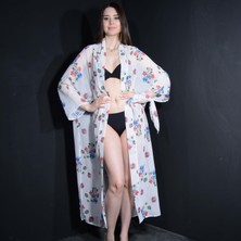 Tedz Collection Paredora Nakış Desenli Beyaz Kimono Pareo