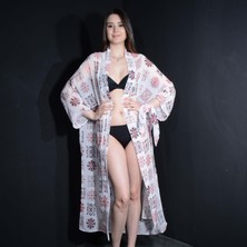 Tedz Collection Paredora Beyaz Ortanca Desenli Kimono Pareo