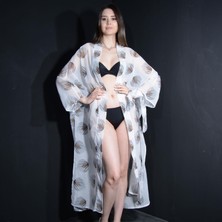 Tedz Collection Paredora Tüy Desenli Beyaz Kimono Pareo