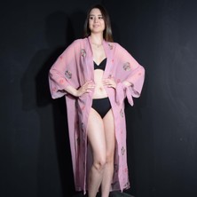 Tedz Collection Paredora Nakış Desenli Pembe Kimono Pareo