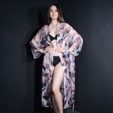 Tedz Collection Paredora Eflatun Fırça Desenli Kimono Pareo