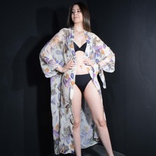 Tedz Collection Paredora Zambak Desenli Krem Kimono Pareo