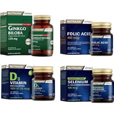 Nutraxin Ginkgo Biloba 60 Tablet+Selenyum 100 Tablet+Folik Asit 100 Tablet+ D3 120 Tablet