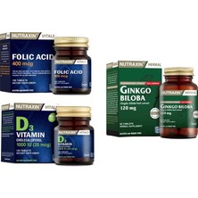 Nutraxin Ginkgo Biloba 60 Tablet + D3 Vitamini 120 Tablet + Folic Acid 400 Mcg 100 Tablet
