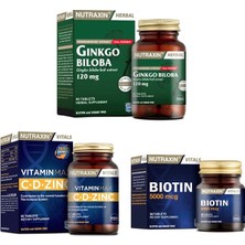 Nutraxin Ginkgo Biloba 60 Tablet + Vitamin Max (C,D,Zinc) 60 Tablet + Biotin 5000 Mcg 30 Tablet
