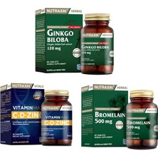 Nutraxin Ginkgo Biloba 60 Tablet + Vitamin Max (C,D,Zinc) 60 Tablet + Bromelain 60 Kapsül