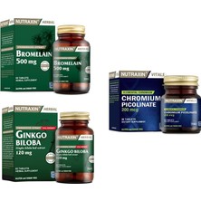 Nutraxin Ginkgo Biloba 60 Tablet+Bromelain 500 Mg 60 Kapsül  + Chromium Picolinate (Krom) 90 Tablet