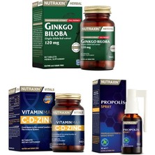 Nutraxin Ginkgo Biloba 60 Tablet + Vitamin Max (C,D,Zinc)60 Tablet + Propolis Boğaz Spreyi 30 Ml