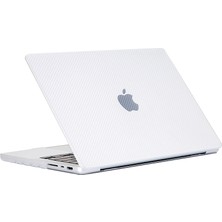 Codegen Apple 14" Macbook Pro M1 A2442 Beyaz Carbon Fiber Dizayn Kılıf Koruyucu Kapak CMPTF-142W