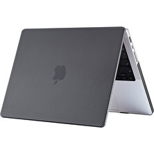 Codegen Apple 14" Macbook Pro M1 A2442 Siyah Carbon Fiber Dizayn Kılıf Koruyucu Kapak+Film