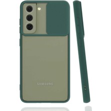 kilifone - Samsung Galaxy S22 - Kılıf Slayt Sürgülü Arkası Buzlu Lensi Kapak - Koyu Yeşil - T21732