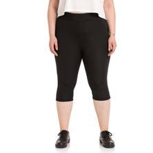 Disentis Modest Büyük Beden Beli Lastikli Karyoka Dikişli Diz Altı Siyah Bayan Tayt