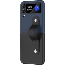 Microcase Samsung Galaxy Z Flip 3 Parmak Tutuculu Deri Desen Plastik Kılıf - Siyah-Lacivert