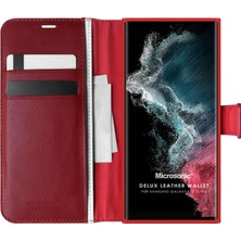 Microsonic Samsung Galaxy S22 Ultra Kılıf Delux Leather Wallet Kırmızı