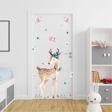 Piksel Grafik Çiçekli Geyik Kapı Sticker