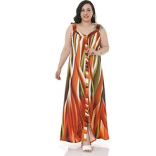 Disentis Modest Büyük Beden Kalın Bant Askılı Önü Boydan Düğmeli Uzun Kırmızı Elbise