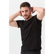 Slimfit Kesim Duz Desen Sıfır Yaka Tshirt-Siyah