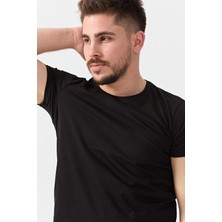 Slimfit Kesim Duz Desen Sıfır Yaka Tshirt-Siyah