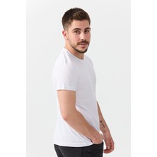 Slimfit Kesim Duz Desen Sıfır Yaka Tshirt-Beyaz