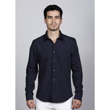 Salve Kolay Ütülenebilir Slim Fit Lacivert Klasik Gömlek 22112