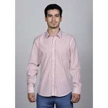 SALVE Pamuk Slim Fit Kırmızı Çizgili Casual Gömlek 22124