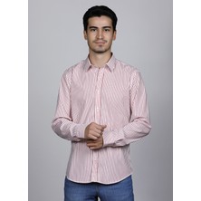 SALVE Pamuk Slim Fit Kırmızı Çizgili Casual Gömlek 22124