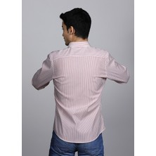 SALVE Pamuk Slim Fit Kırmızı Çizgili Casual Gömlek 22124