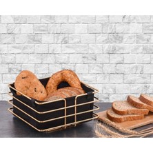 Kitchen Store Ekmeklik Ekmek Sepeti Çok Amaçlı Lüx Gold Paslanmaz Sepet Siyah Kumaş